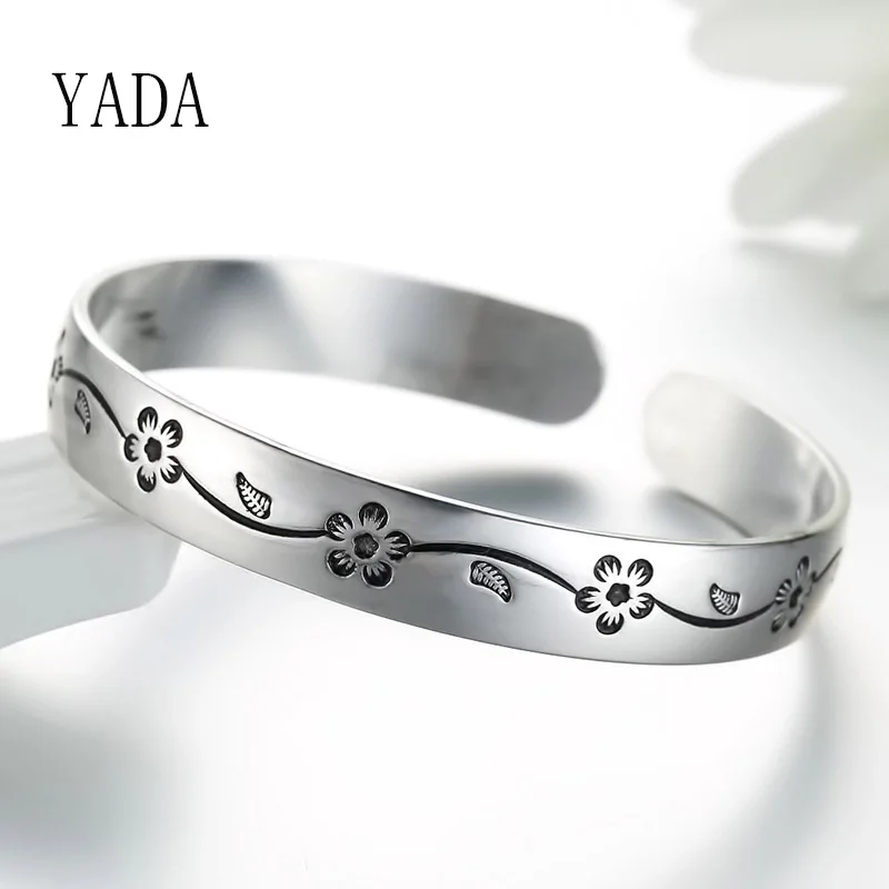 

YADA Trendy Plum Flower cuff Bracelets&Bangles For Women Silver color Chain Bracelets Charm Friendship Crystal Bracelet BT200141