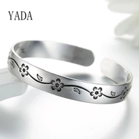 yada trendy plum flower cuff braceletsbangles for women silver color chain bracelets charm friendship crystal bracelet bt200141