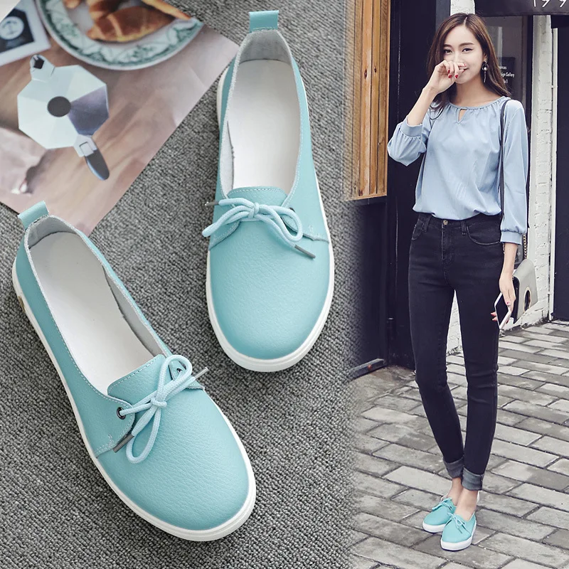 New Women Shoes Casual Loafers Woman Flats Split Leather Cowhide High Quality Plus Size 44 Ladies Sneakers Fashion Shoes Female