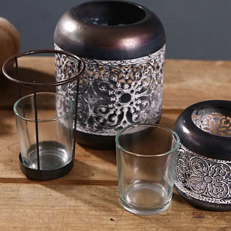 Китайский ретро ажурный Железный подсвечник маленький марокканский