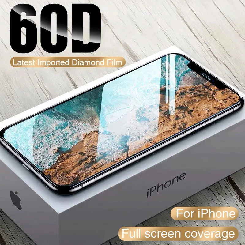 

60D Full Cover Protective Glass On For iPhone Pro XS Max Screen Protector For 11 12 Mini XR Tempered film