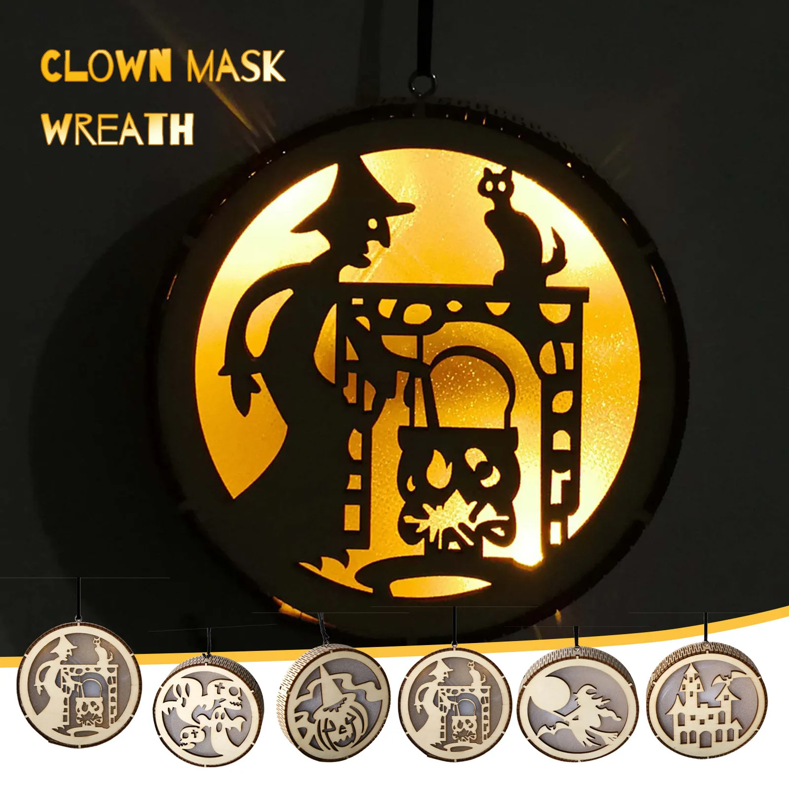 

Halloween Wooden Hollow Chandelier LED Light Lantern For Halloween Garden Fancy Lighting for Bedroom Indoor Lighting for Night