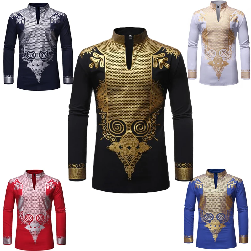 

Dashiki Print African Shirt Men Hip Hop Streetwear Afrian Clothes Men Slim Fit Long Sleeve Shirt Male Chemise Traditional Wear