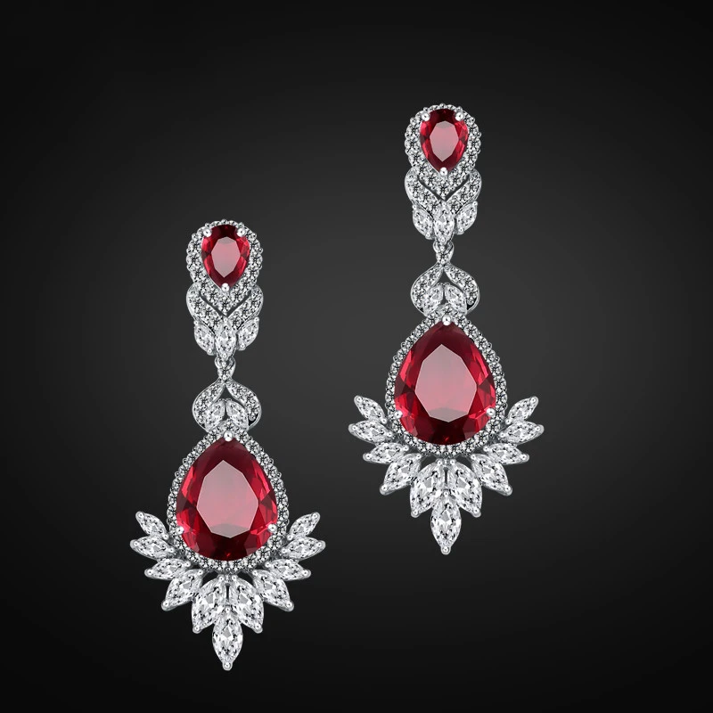 Red Earring RAKOL элегантный роскошный большой голубой цвет воды Dorp кулон серьги ожерелье Изысканный кристалл набор украшений для женщин RAS2014K - Окраска металла: Red Earring