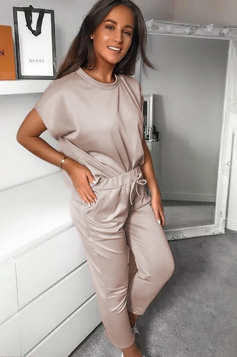 Женский спортивный костюм KALENMOS из 2 предметов летний для бега однотонный свитшот