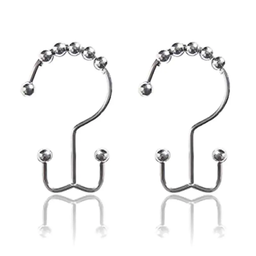 

Rustproof Double Glide Bathroom Shower Curtain Hook Ring Roller Balls 12 Roller Ball Rings Stainless Steel Metal