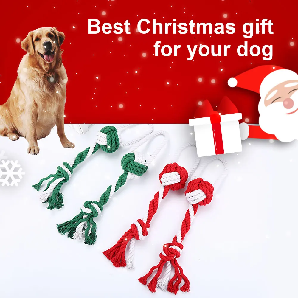 

2pcs Christmas Pet Puppy Cotton Rope Molar Toy Cotton Chew Knot Toy Durable Rope Funny Tool Dogs Christmas Toy Pet Supplies