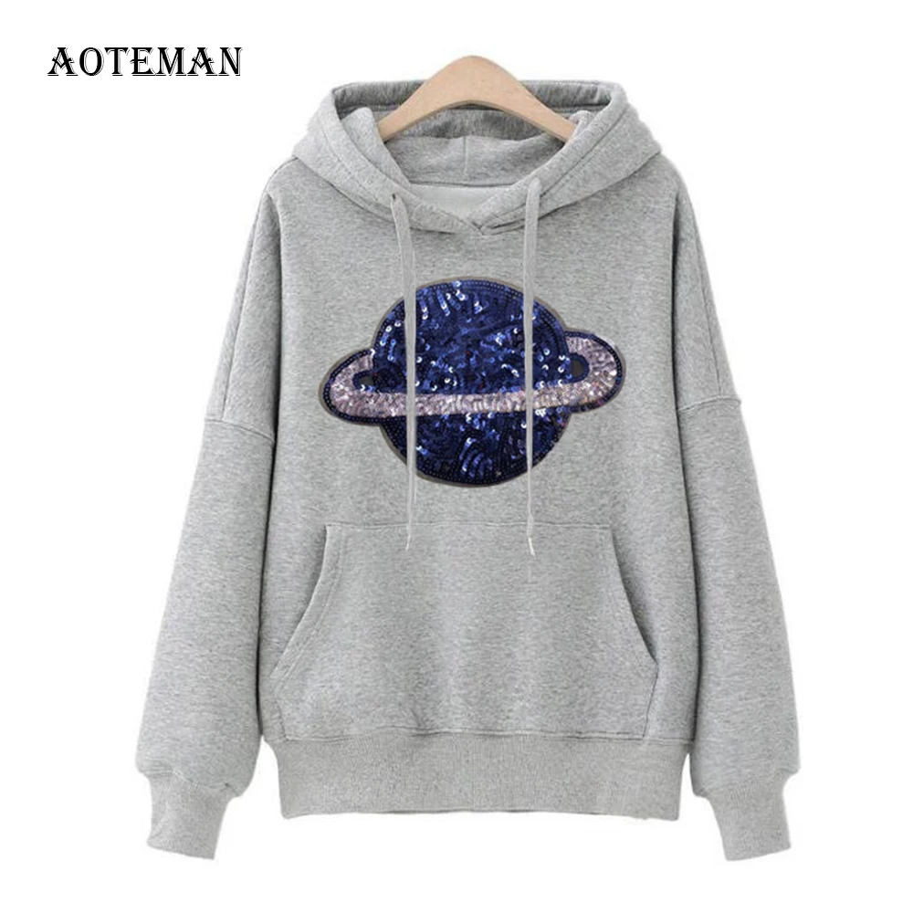 Осенне-весенние толстовки для женщин 2029 повседневные с принтом планет женские