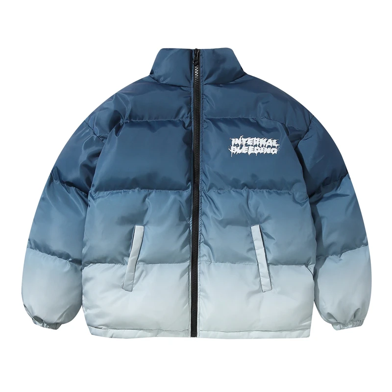 

Hip Hop Gradient Tie Dye Print Cotton Padded Puffer Parka Jackets Unisex Streetwear Fashion Punk Rock Thicken Parkas Coats Women
