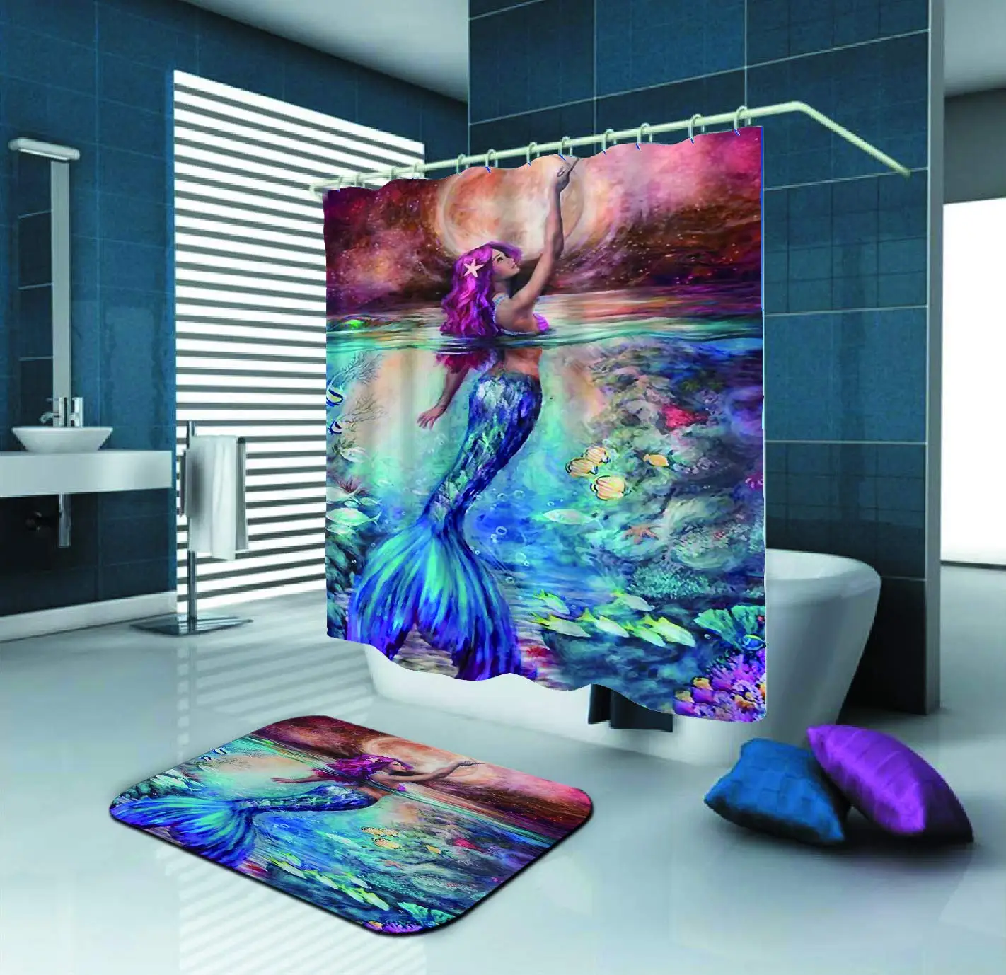 

Sexy Mermaid Want to Touch Moon Polyester Fabric Shower Curtain