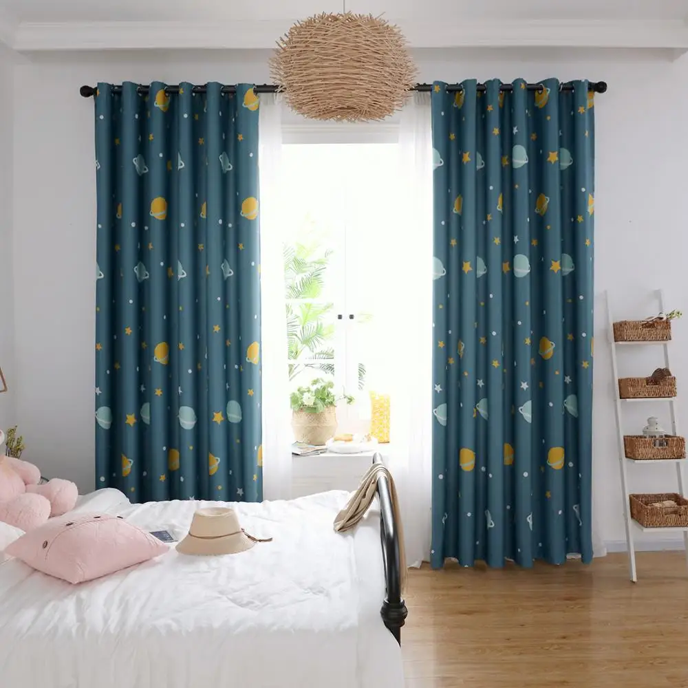 2pcs/Set Curtain For Living Room Children Bedroom Cartoon Spaceship Printed Voile Kids Curtains Cloth Tulle Cortinas | Дом и сад
