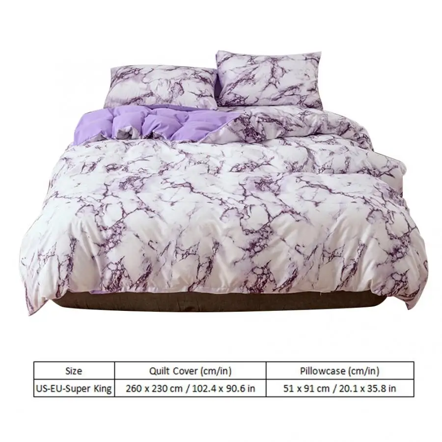 Nordic 3Pcs/Set Marbled Print Polyester Quilt Cover Pillowcase Bedding US-EU-Super King Size Nordic Double Bed Covers