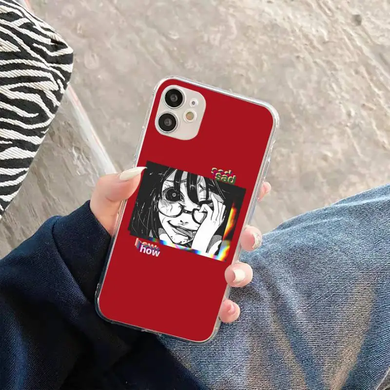 

Sad Japanese Anime Aesthetic Phone Case Transparent for iPhone 11 12 mini pro XS MAX 8 7 6 6S Plus X 5S SE 2020 XR
