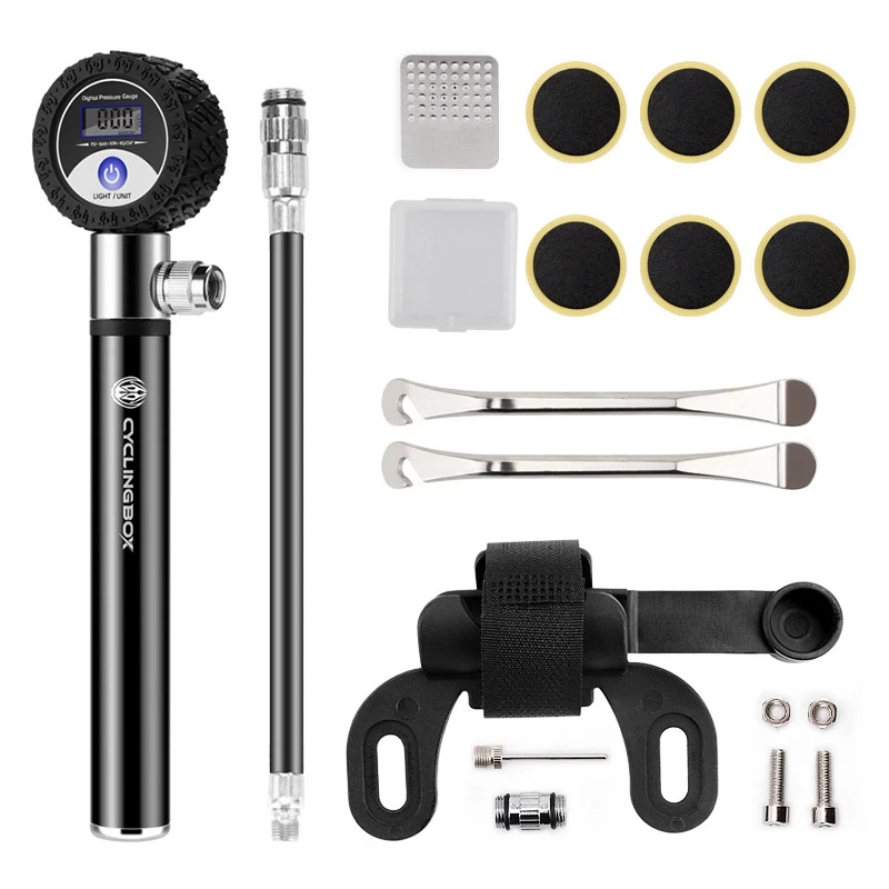 

CYCLING BOX Bike Pump with Pressure Gauge 120 PSI Electric Display Bicycle Pump Kit for Mountain Road Bikes