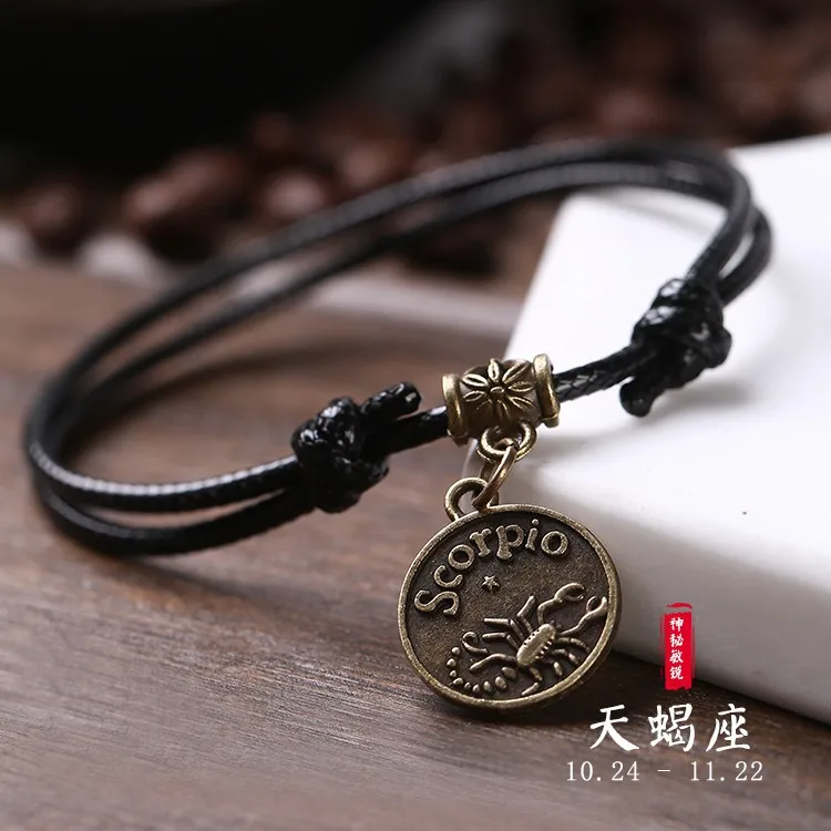Scorpio Women Vintage Black Rope Chain Anklets 12 Constellations Couple Bohemian Ankle Bracelet Lovers Accessories Boho Foot Jewelry - Окраска металла: Scorpio