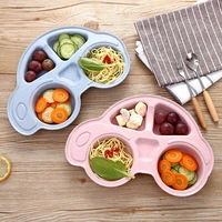 cartoon baby toddler plates dish food fruit tray kids car shape bowl wheat straw child feeding plate tableware