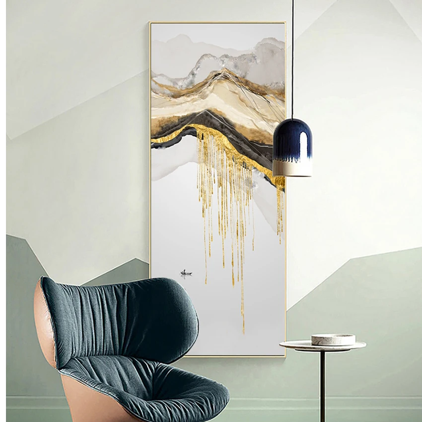 

Abstract gold mountains wall picture for home decoration handmade canvas oil painting art poster for living room sofa entrance