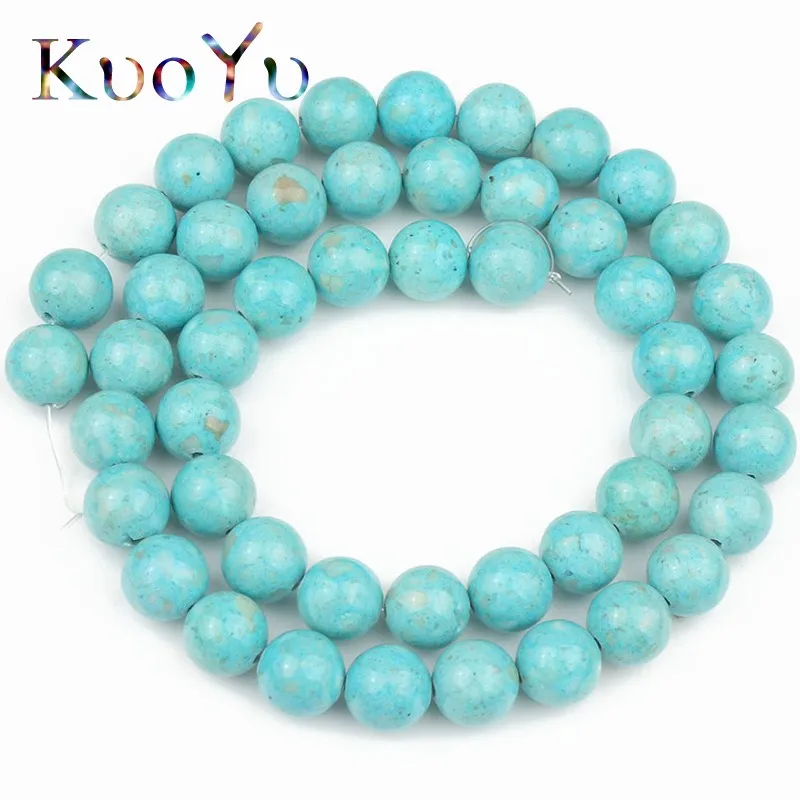 Модные бирюзой окаменелости круглые бусины Свободные Spacer Бусины для