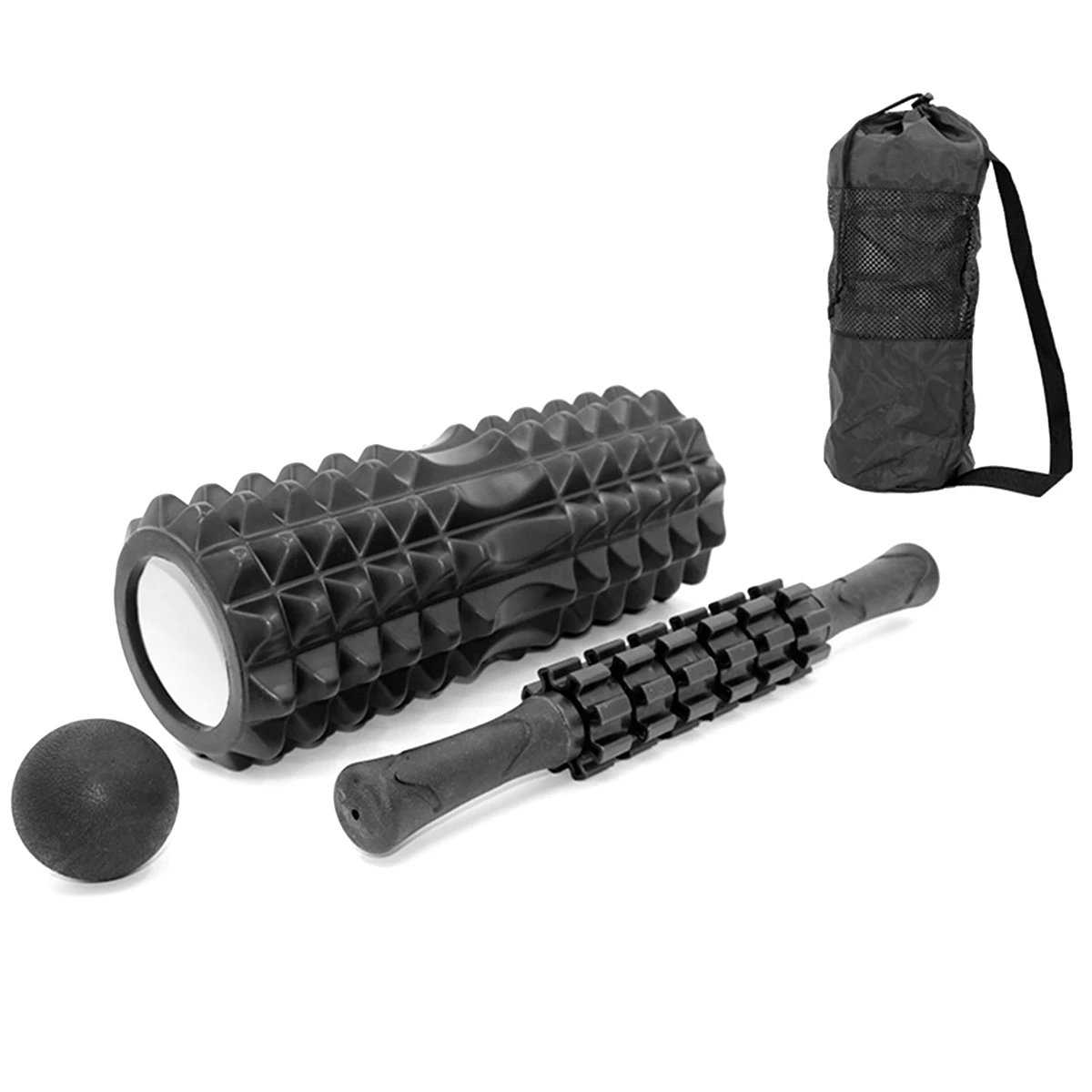

4-in-1 Yoga Roller Set Massage Roller + Muscle Roller Stick + Lacrosse Ball with Carry Bag for Massage Fitness Yoga Pilates