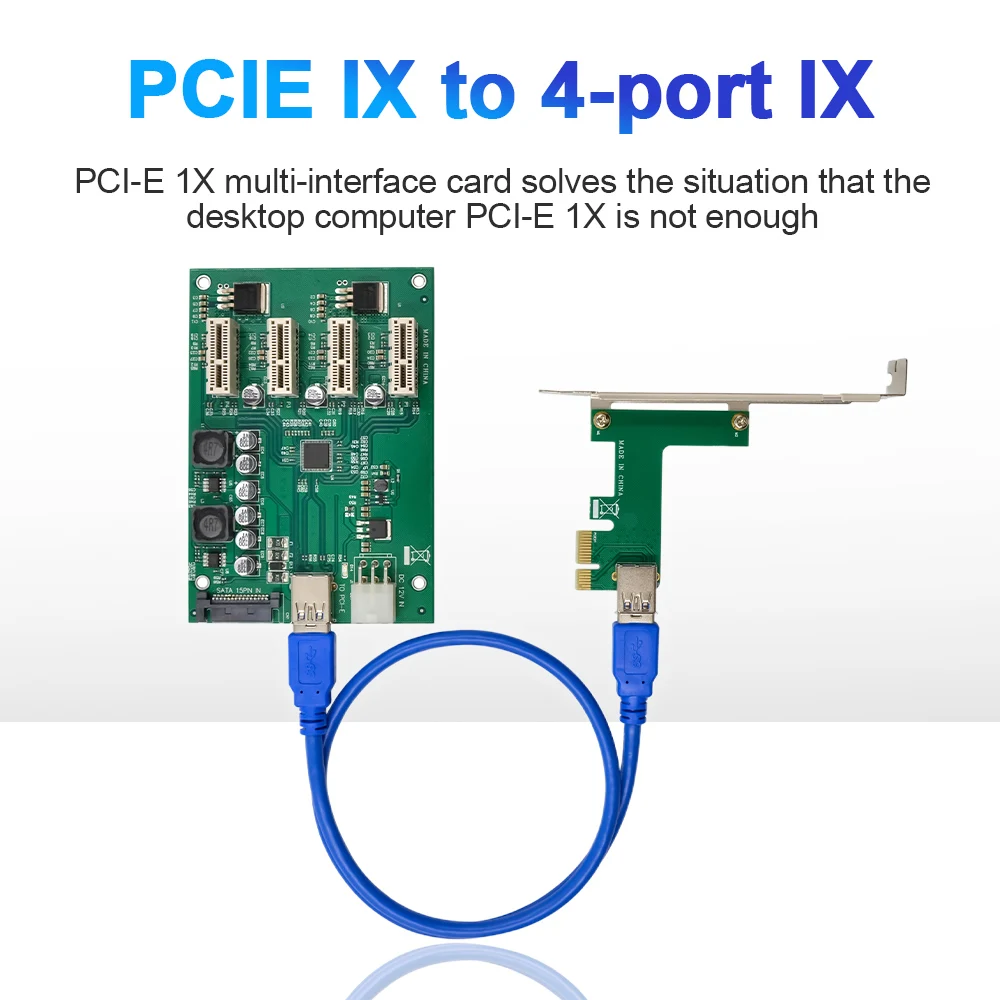 

PCIE 1 to 4 PCI Express 1X Slots Riser Card 1 to 4 Port PCI-E Multiplier Hub SATA USB X16 Adapter Mining Riser for Video Card