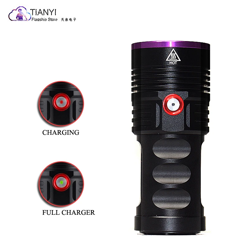 Ультраяркий УФ фонарик высокой мощности с зарядкой от USB типа C черная зеркальная