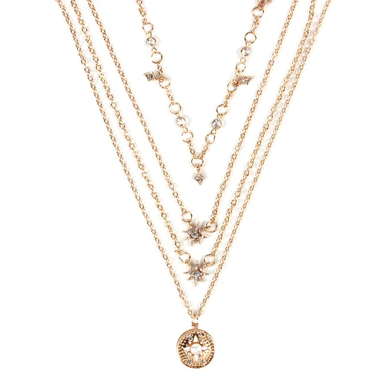 Новый многослойный с украшением в виде кристаллов лунные ожерелья и кулоны для