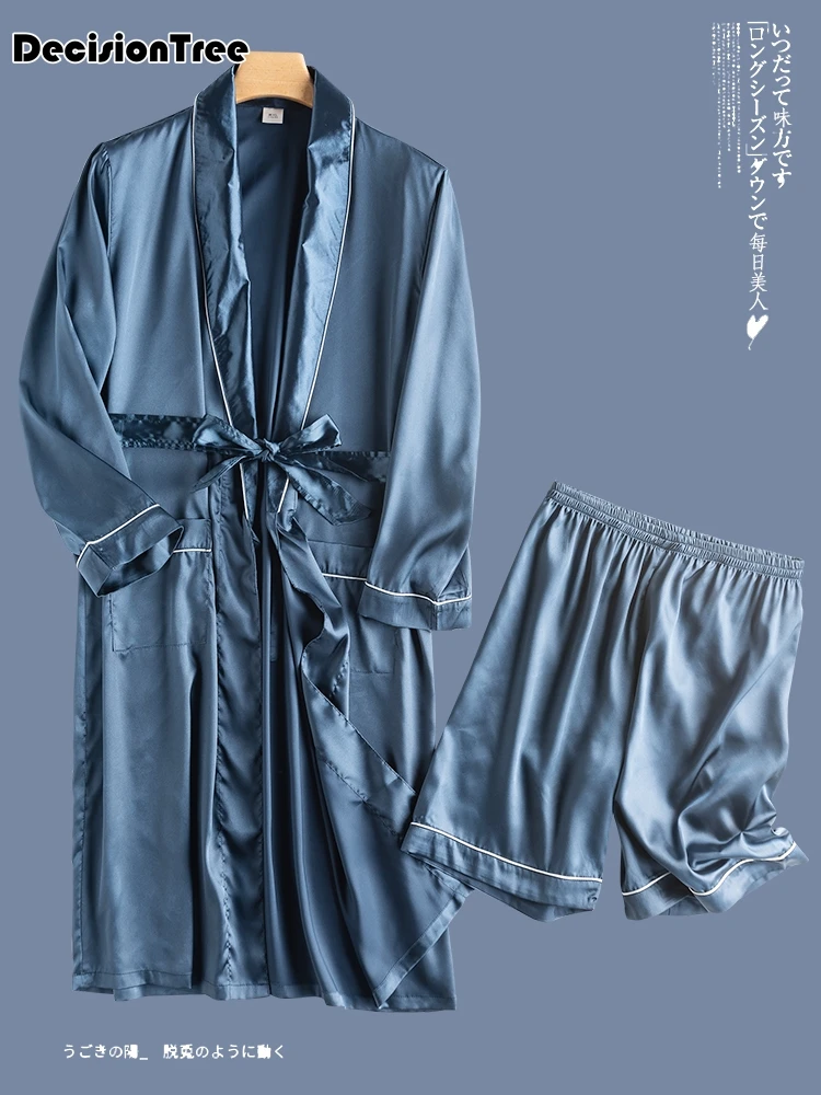 men's bathrobe ice silk hooded szlafrok pajamas sexy badjas kimono men bathrobe man's gown roupao peignoir homme sol