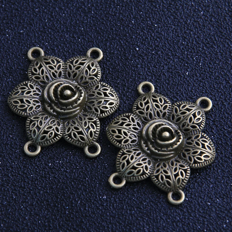 4pcs 32*35mm Retro Two Color Zinc Alloy Hollow Flower Pendants Connectors Linker For DIY Charm Jewelry Accessorie|Ювелирная