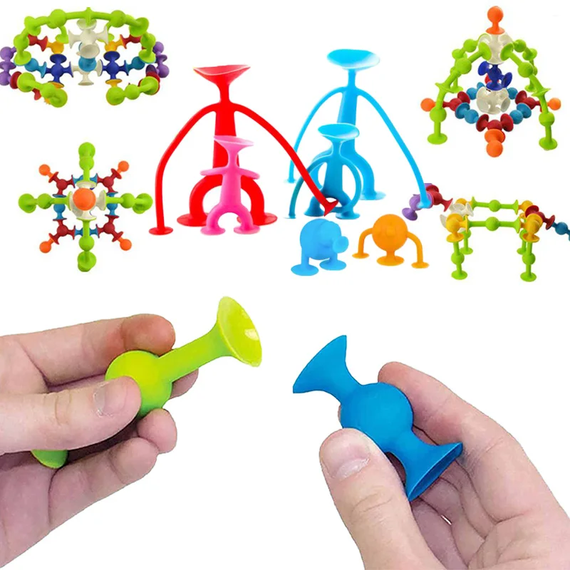 

DIY Funny Sucker Toys Pop Squigz Sucker Building Blocks for Toddlers Stacking Silicone Toy Release Stress Construction Toy