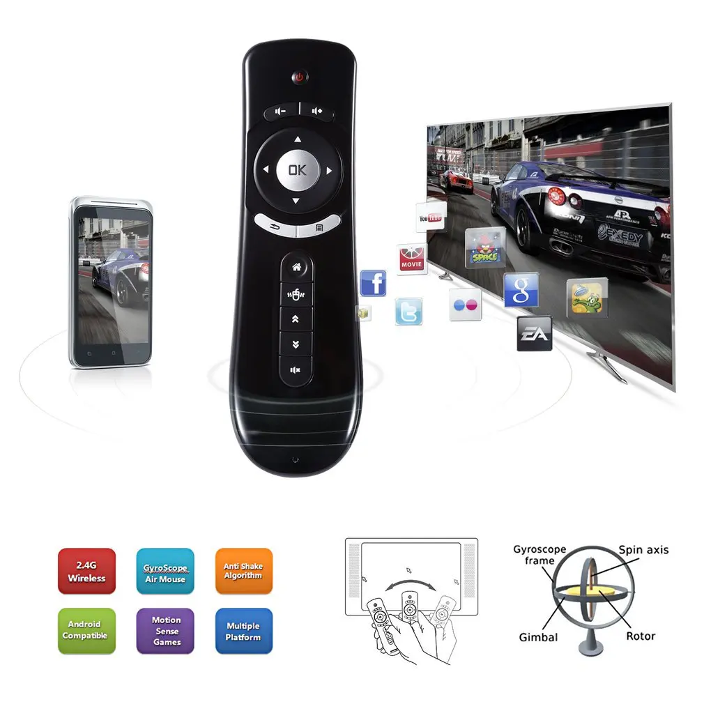 Mini Air mouse Gyroscope T2 2.4G Wireless 3D Remote Control TV Box Android Desktop Laptop Smart | Электроника