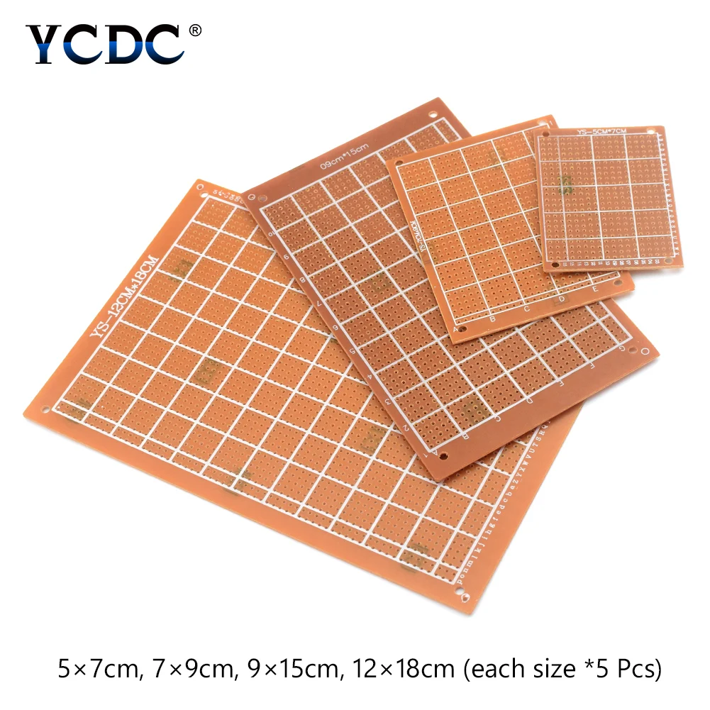

20Pcs Prototyping Printed Circuit Board PCB 4 Sizes Mixture For DIY Arduino 5x7cm 7x9cm 9x15cm 12x18cm