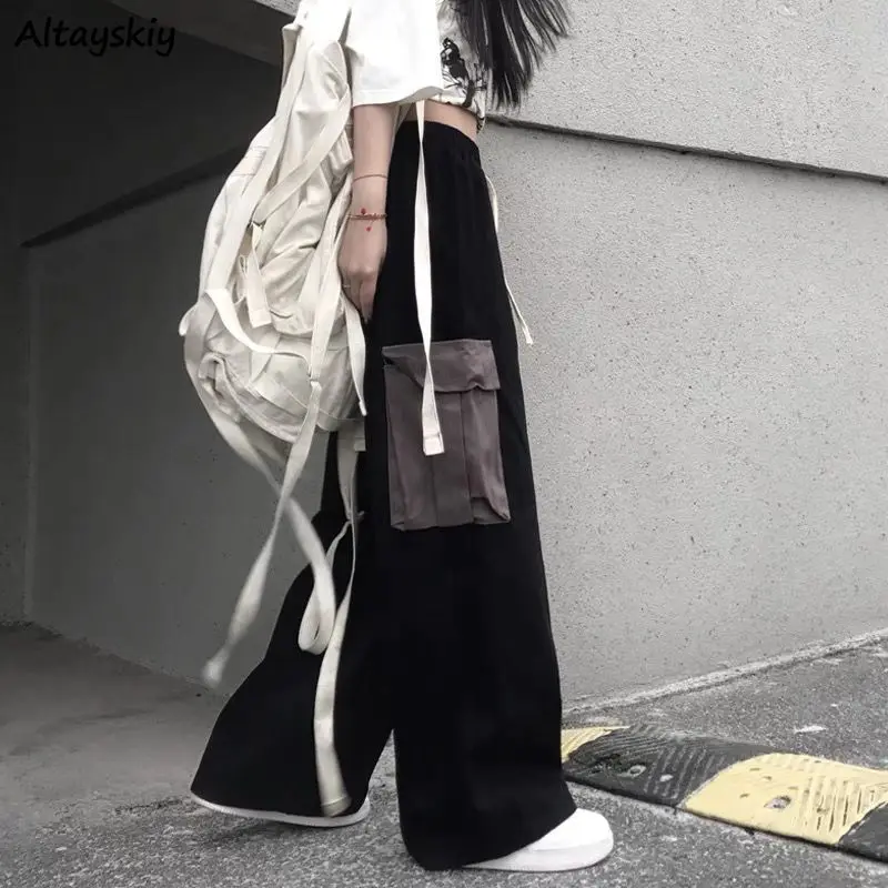 

Cargo Pant Women BF Style Street Wear Spring All-match College Trousers New Fashion Baggy Big Pocket Teens Patchwork Black 2021