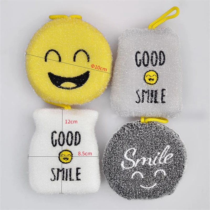 

4 Pc Magic Sponge Smiley Face Thick Sponge Strong Decontamination Dish Washing Cloth Home Kitchen Cleaner Sponges Scouring Pads