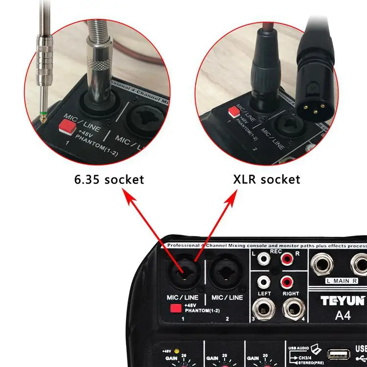 Звуковая микшерная консоль A4 с Bluetooth и USB записью воспроизведение компьютера 48 В