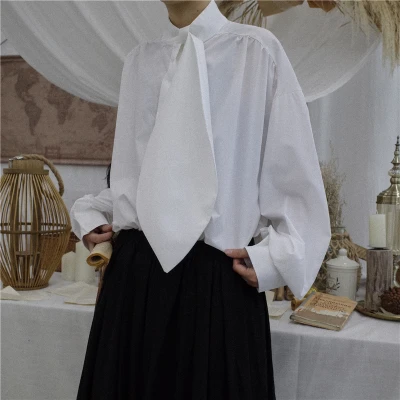 

New Minority Design dark front leaf collar wear long-sleeved shirt black and white