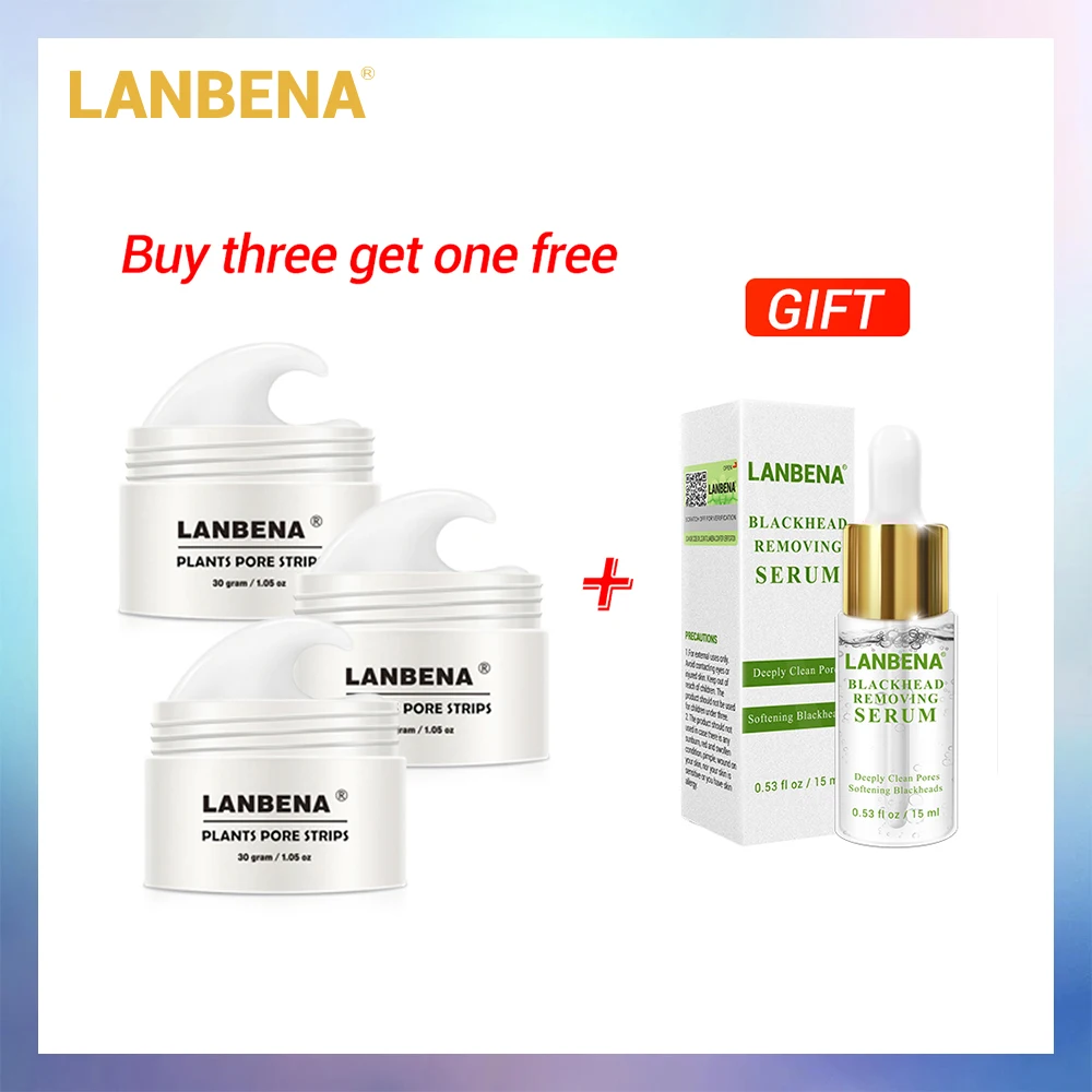 Купить 3 получить 1 подарок LANBENA средство для удаления черных точек маска для носа с полосками пор черная маска 3 шт.+ средство для глубокого угрей от жидкого пилинга