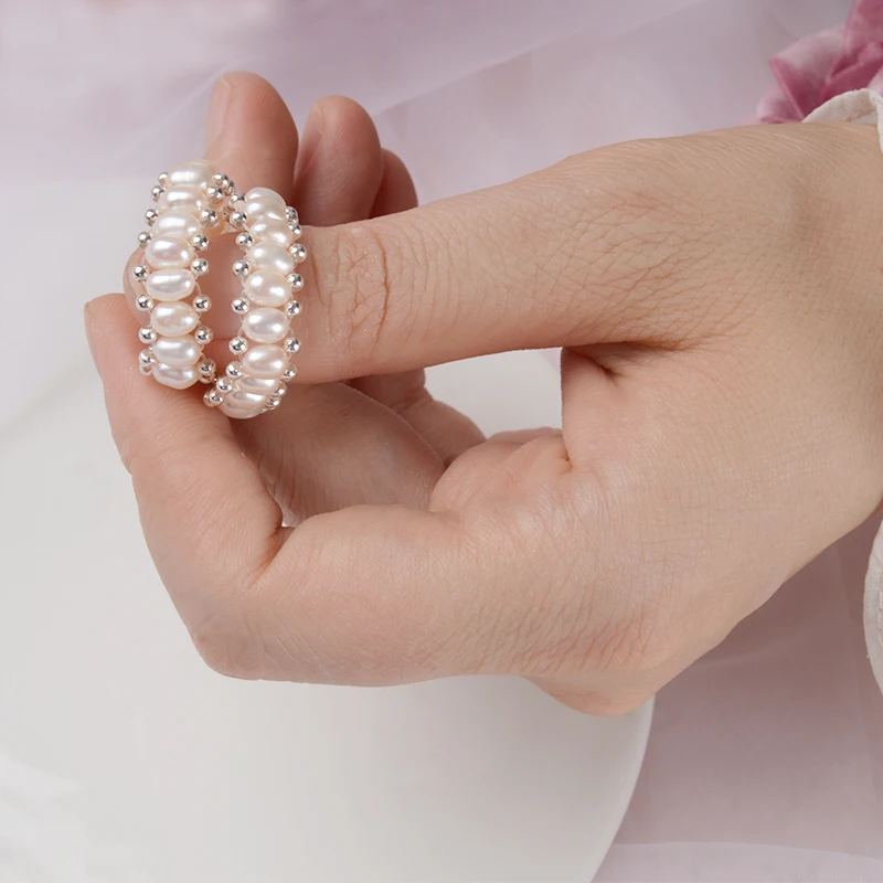 Женское кольцо на палец с пресноводным жемчугом ASHIQI 925 пробы Серебряное