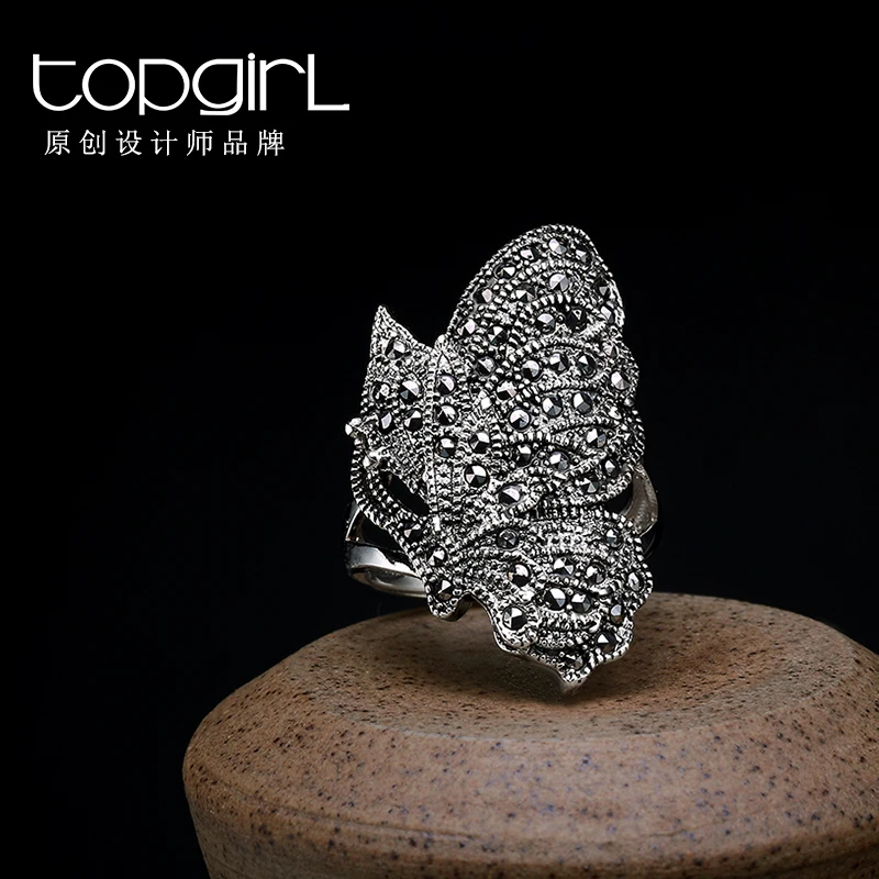 

Topgirl Original Handmade Pure Silver Beautiful Flowers Ring Female Vintage Thai Silver Accessories Index Finger Ring Gift