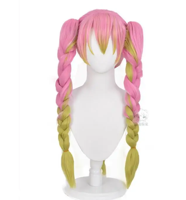 

73cm Pink Long Braids Wig Demon Slayer Kimetsu no Yaiba Kanroji Mitsuri Cosplay Costume Heat Resistant Hair Halloween Party Wigs