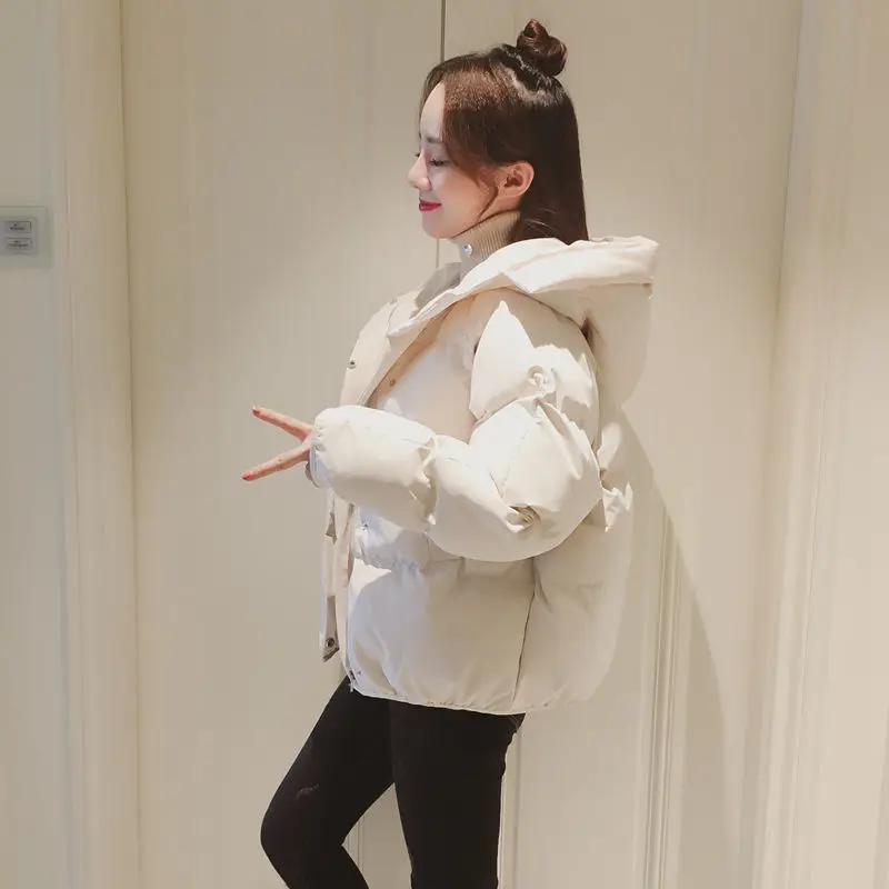 Women Warm Solid Thick Down Jacket Cotton Padded Winter Hooded Parkas Female Coats Casual Fashion Student Loose Snow Outwear New