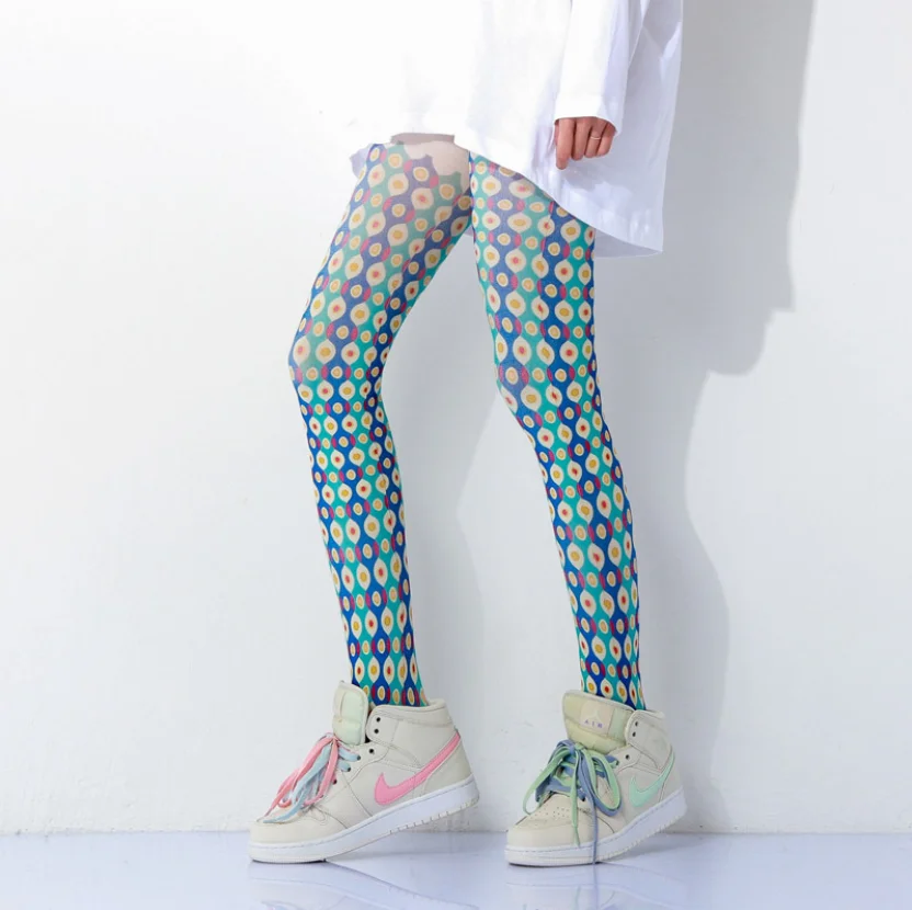 High Quality Womens Creative patterned pantyhose new designs stockings blue dot printed tights