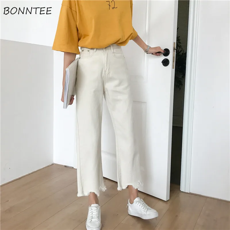 Джинсы женские прямые свободные универсальные с высокой талией и карманами в