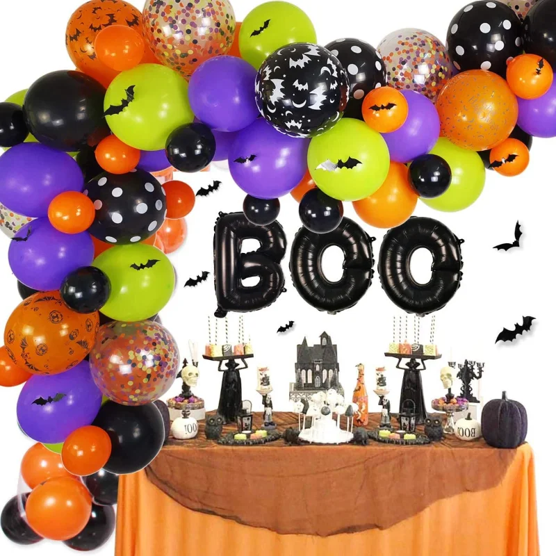 

Оригинальная гирлянда, украшения для Хэллоуина, оранжевые черные воздушные шары с конфетти, воздушные шары из фольги, 3D украшение летучая м...