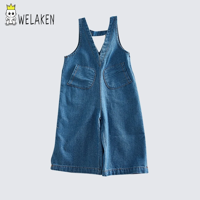 Детский джинсовый комбинезон weLaken штаны с подтяжками в Корейском стиле для