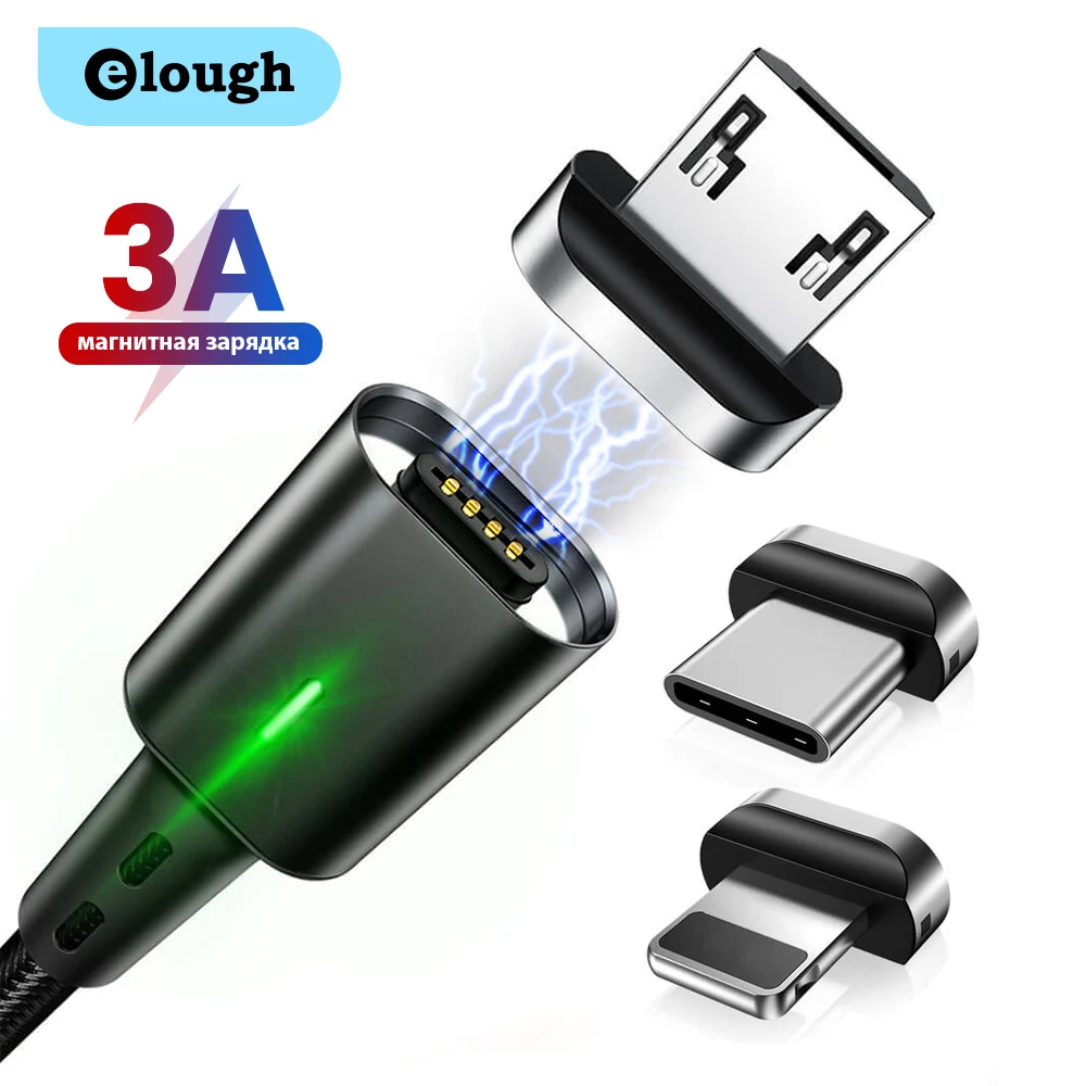 Магнитный кабель Elough для быстрой зарядки Micro USB Type-C iPhone X Huawei QC 3 0 магнитное быстрое