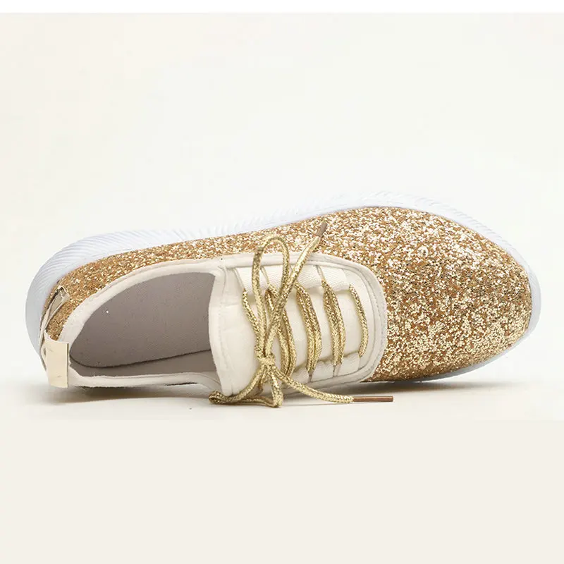 Для женщин кроссовки Новый 2019 летние с сияющими блестками золото обувь