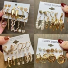 Модная большая жемчужина падение Комплект сережек для женщин трендовые золотые геометрически цепи серьги 2021 новый набор, ювелирное изделие