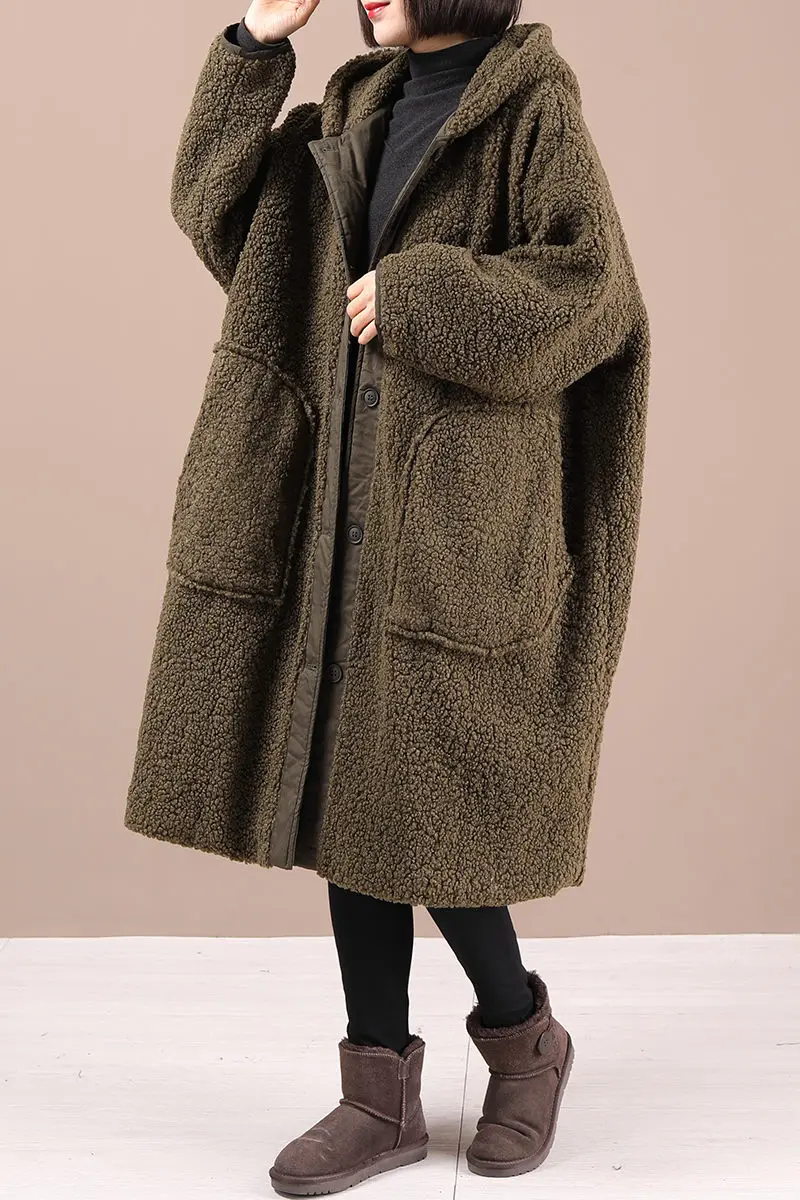 

Oversized Korean Casual Lamb Wool Long Coat Women's Hooded Loose 2020 Winter New Furry Jacket Fashion Abrigos Para Mujer y1119