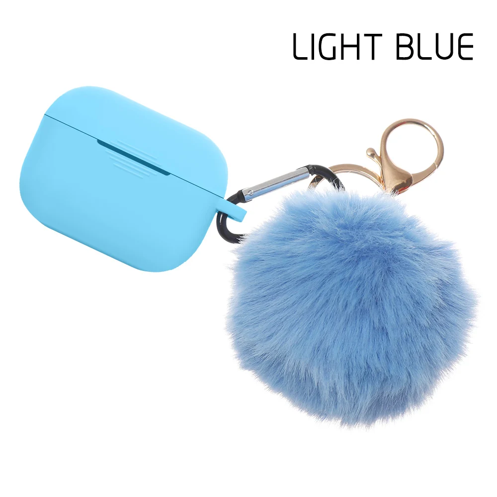 light blue for Pro Чехол для наушников, защитный чехол, силиконовый чехол, милый меховой шарик, брелок для Airpods 1/2 Pro, аксессуары, карамельный цвет - Цвет: light blue for Pro