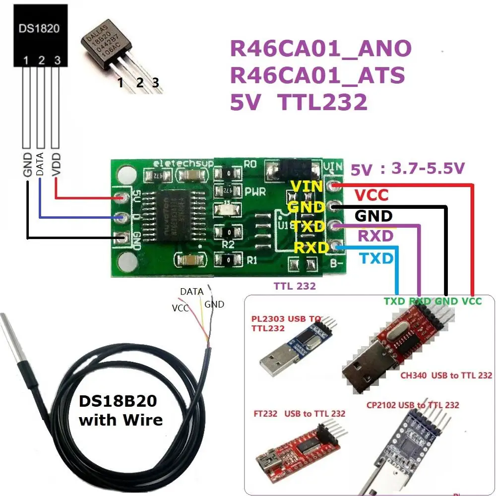 Датчик температуры DYKB DS18B20 RS485 RS232 TTL Com UART модуль Modbus RTU 5 в 12 В для UNO R3 PC PLC MCU - купить